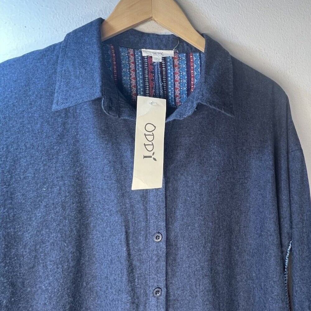 ODDY NWT Denim Button Down Tribal Back Large Jacket Dress Long Shirt Western